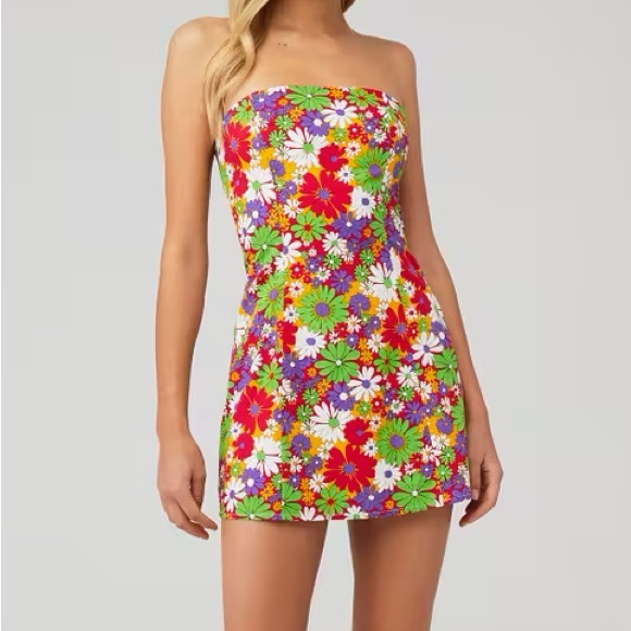 Peppermayo Strapless 70s Floral Bodycon Dress - Picture 1 of 10